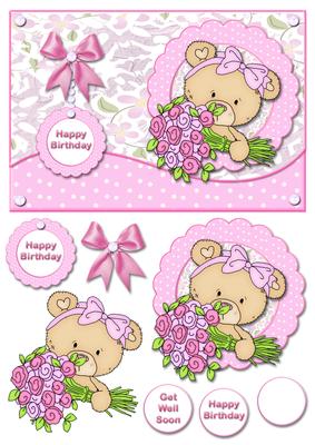 Cute Bear with Flowers Wavy Edge Card