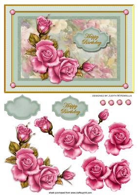 Pink Roses on a Floral Background