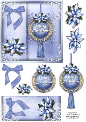 Blue Christmas Poinsettia Square Card