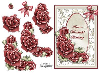 Shimmering Roses Birthday Card Front