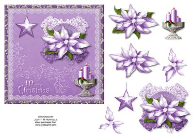 Lilac Poinsettias with Candles Card Front