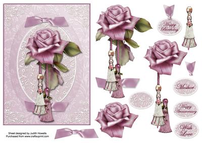 Blush Rose with Tassels Card Front