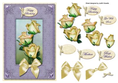 Lemon Roses in a Lilac Frame Card Front