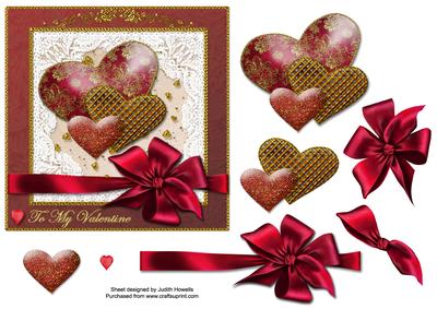 Valentine Hearts with Bow Card Front