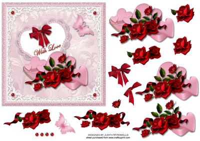Pink Hearts and Red Roses Card Front