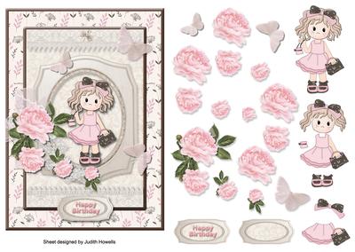 Cute Girl with Roses Card Front