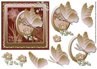 Framed Butterfly and Flower Birthday Card Front
