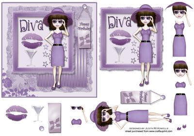 Purple Diva Birthday Card Front