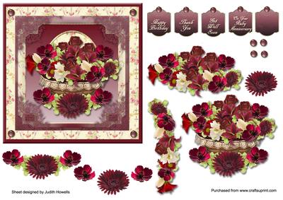 Basket of Red Flowers Card Front
