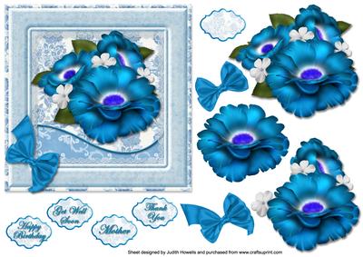 Framed Blue Summer Roses Card Front