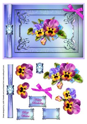 Colourful Pansies on Ornate Frame Card Front