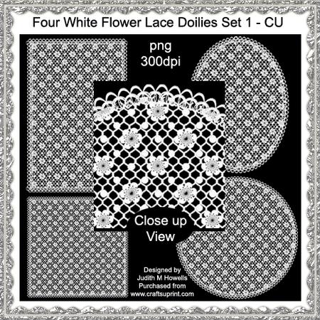 Four White Flower Lace Doilies Set 1 Cu