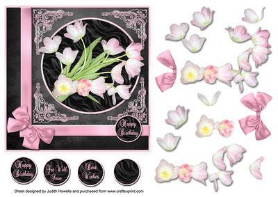 Pink Flowers on Black Satin Card Front