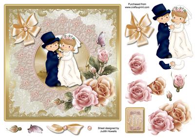 Cute Wedding Couple with Roses Card Front