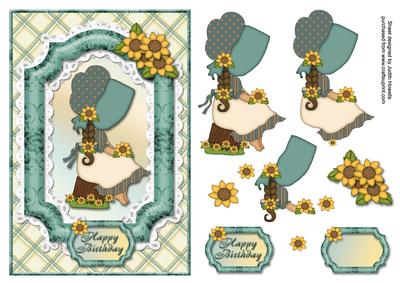 Bonnet Girl Sitting in Lace Frame Card Front
