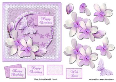 Lilac Magnolias in Jewelled Frame Card Front