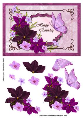 Burgandy Floral Spray Birthday Card Front