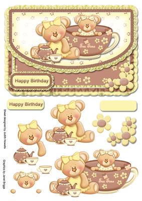 Teacup Bears on Frilled Envelope Style Card Front