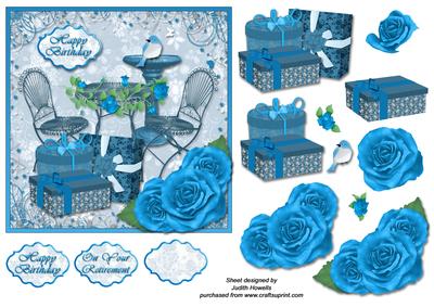 Garden with Gifts and Roses Card Front