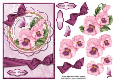 Pink Pansies on Scalloped Frame Card Front