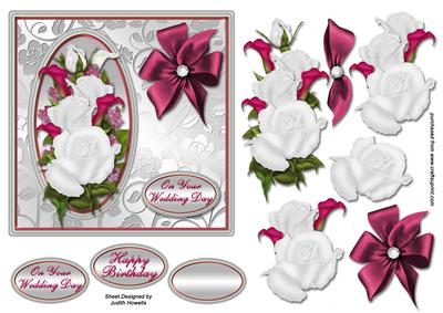 White and Cerise Bouquet on Silver Frame