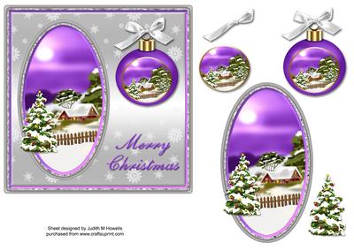 Silver and Lilac Christmas Scene Card Front