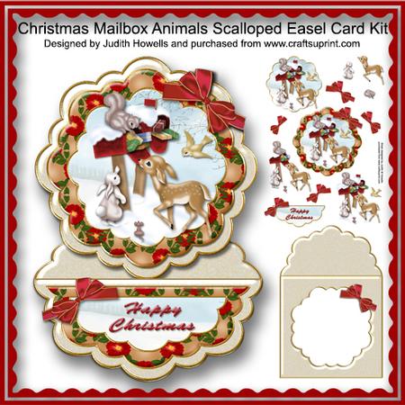 Christmas Mailbox Animals Scalloped Easel Card Kit