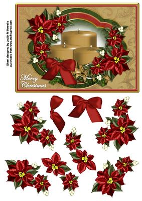 Gold Candles and Red Poinsettia Card Front