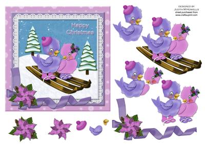 Lilac Ski Birds Square Card Front