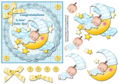 Sleeping Baby Boy on Moon Card Front