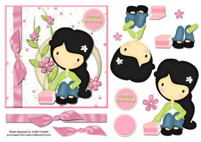 Birthday Girl Sitting in Flower Frame Card Front