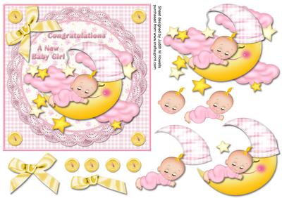 Sleeping Baby Girl on Moon Card Front