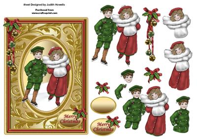 Vintage Skaters on Gold Frame Card Front