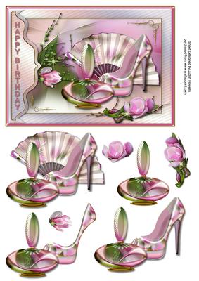 Perfume Shoe and Fan Birthday Card Front
