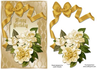 Golden Gardenia Flowers A5 Birthday Card Front