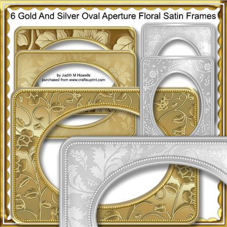 Gold and Silver Oval Aperture Floral Satin Frames Cu