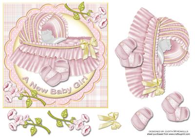 Baby Girl Cot and Booties Card Front