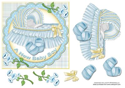 Baby Boy Cot and Booties Card Front
