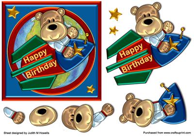 Space Bear Square Birthday Card Front
