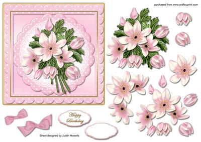 Pink Floral Bouquet on Scalloped Card Front