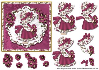 Floral Sue Bonnet Square Card Front