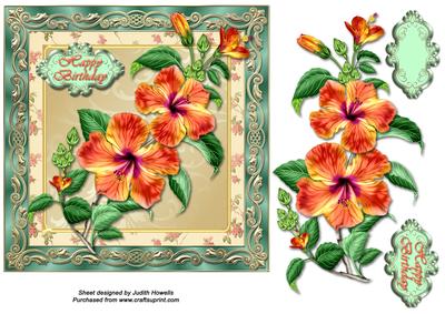 Vintage Style Hibiscus Square Card Front