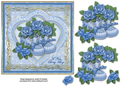 New Baby Boy Booties and Roses Card Front