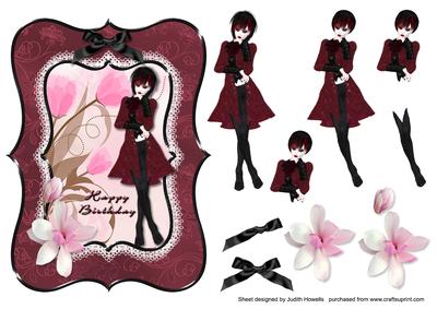 Burgandy and Black Girl Bracket Shaped Topper