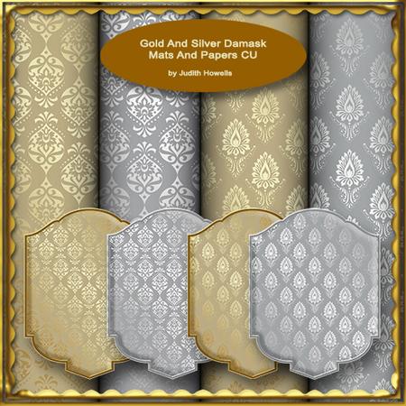 Gold and Silver Damask Mats and Papers Cu