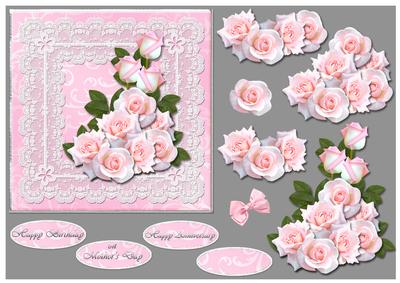 Pink Roses with Lace Frame Square Card Front