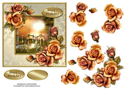 Golden Roses and Bridge Card Front