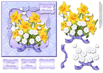 Daffodils on Lilac Damask Card Front