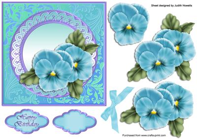 Blue Pansies on Satin Card Front