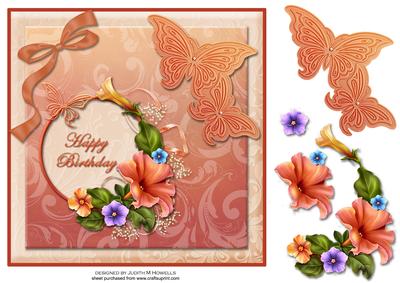 Petunias and Butterflies Large Birthday Card Front